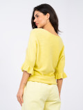 Maglione giallo elegante con volant e maniche 3/4