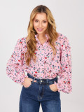 Camicia rosa con motivo floreale e maniche a sbuffo