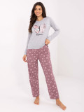 Ženska siva pamučna pidžama s printom