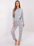Ženska siva pidžama s printom, dugi rukav