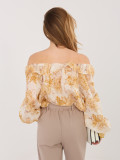 Blusa gialla con fantasia floreale e spalle scoperte