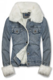 Giubbotto in denim blu con pelliccia bianca