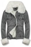 Giubbotto in denim grigio con pelliccia bianca