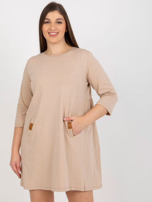 Ciemnobežova mini haljina plus size s 3/4 rukavima Dalenne