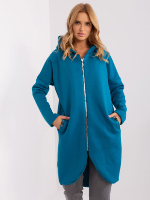 Felpa lunga blu con cappuccio e tasche Tina RUE PARIS