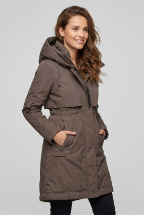 Giacca/mantello di mezza stagione con cappuccio marrone