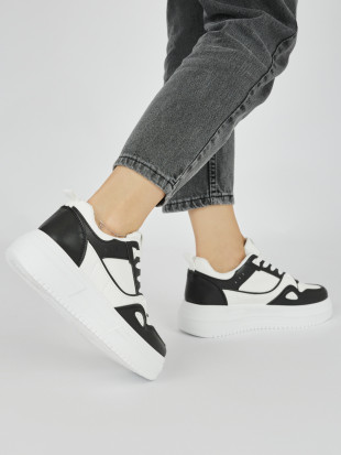 Sneaker da donna bianco-nero con plateau