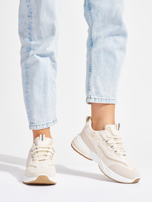 Scarpe sportive beige da donna con suola spessa