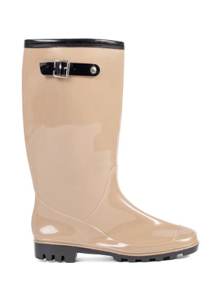 Stivali da pioggia alti beige verniciati