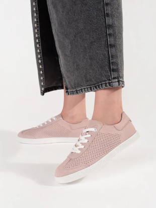Sneakers ażurowi rosa chiaro in pelle naturale