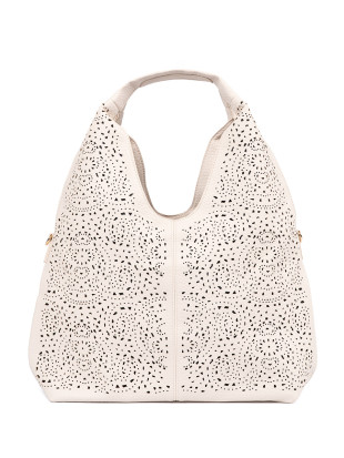 Borsa a spalla perforata beige chiaro