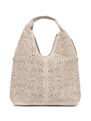 Borsa a spalla beige traforata