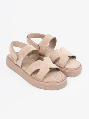 Sandali beige con plateau e ritagli