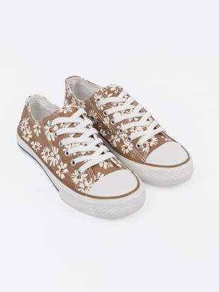 Sneakers beige con motivo floreale