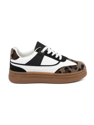 Sneakers bianco-neri con dettagli leopardati
