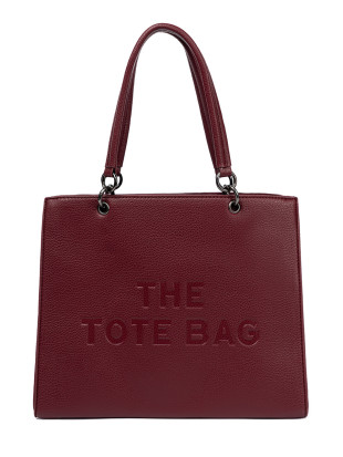 Borsa tote bordeaux con scritta in rilievo