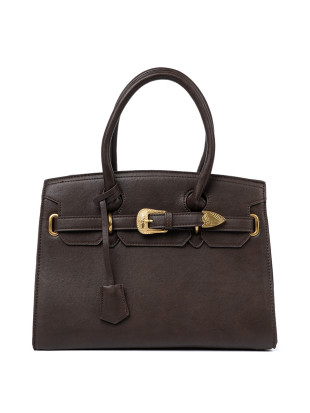 Elegante borsa marrone scuro con fibbia decorativa dorata