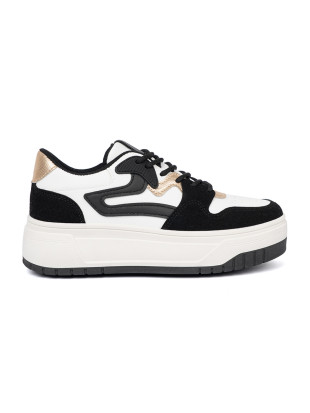 Sneakers nere e bianche con dettagli dorati