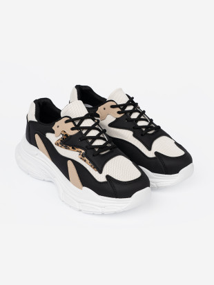 Sneakers nere e beige da donna con suola spessa