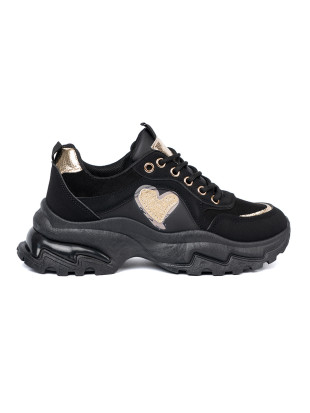 Sneakers nere con cuore dorato