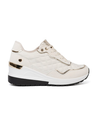 Sneakers beige con accenti dorati scintillanti