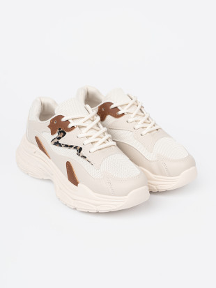 Sneakers beige da donna con suola spessa