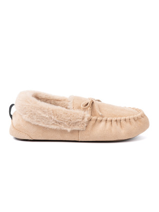 Pantofole beige calde con fiocco