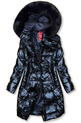 Tamno plava sjajna prošivena jakna