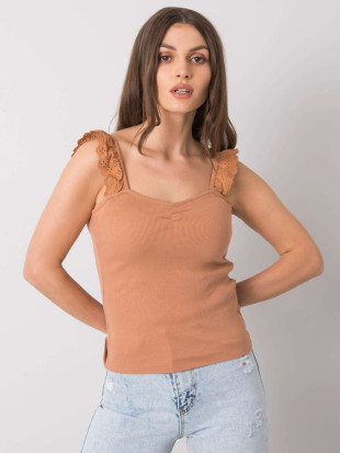 Top in cotone marrone a coste