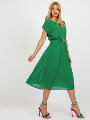 Abito plissettato verde scuro con maniche corte
