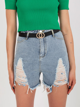 Shorts in denim blu per donna con cintura