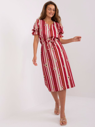 Abito Midi Bordeaux con Stampa e Coulisse