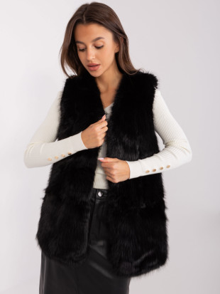 Gilet nero in pelliccia sintetica con fodera