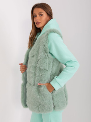 Gilet in pelliccia pistacchio con tasche