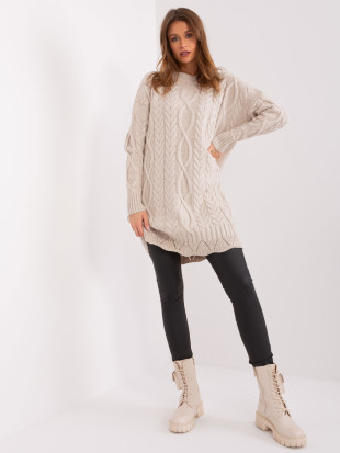 Abito midi beige con maniche lunghe