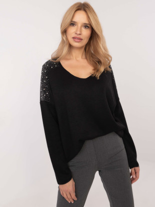 Pullover elegante nero con applicazione