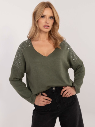 Pullover elegante khaki con applicazione