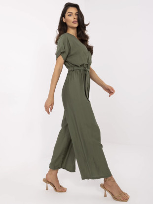 Salopette khaki elegante con maniche corte