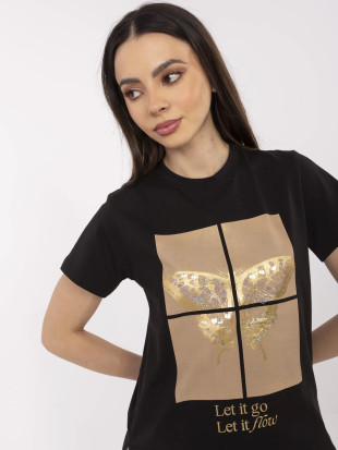 T-shirt nera elegante con applicazione