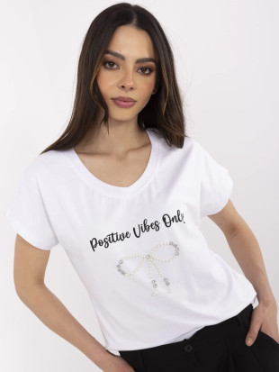 T-shirt bianca con applicazione e strass