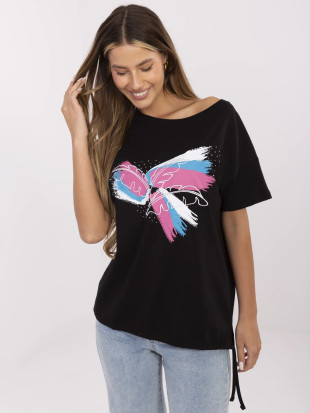 T-shirt nera elegante con applicazione