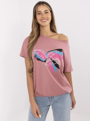 T-shirt elegante con applicazione in rosa scuro