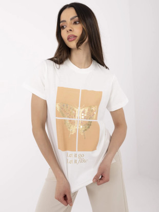 T-shirt ecru stilosa con applicazione