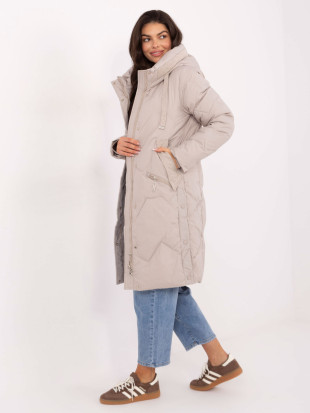 Cappotto lungo trapuntato beige con cappuccio