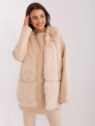 Gilet beige in eco-pelliccia con fodera