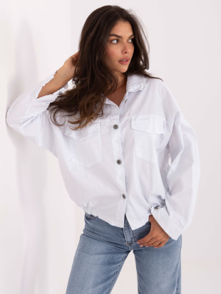 Camicia bianca in cotone con tasche