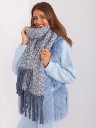 Sciarpa da donna bianco-blu con frange