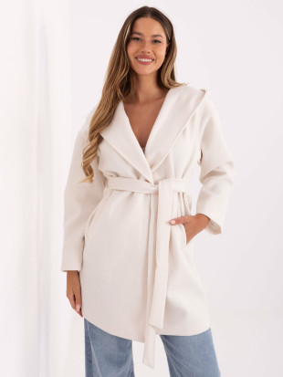 Cappotto bianco primaverile con cappuccio e cintura