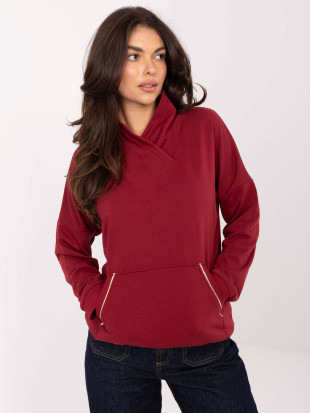 Felpa bordeaux in cotone con colletto e tasca