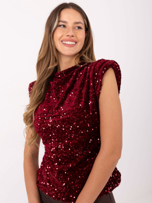Elegante blusa bordeaux con applicazione e paillettes
